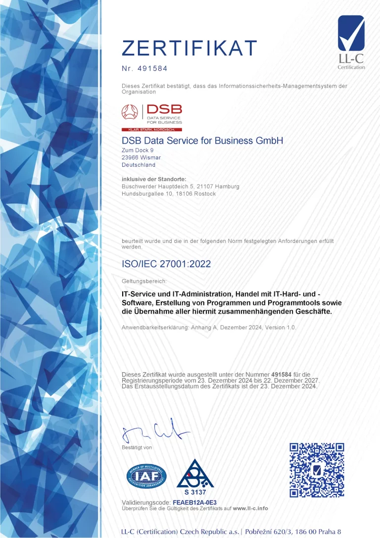 DSB - ISO 27001 Zertifikat